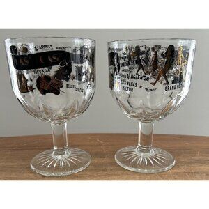 Vintage Las Vegas Strip Souvenir Beer Glass Goblet Black Gold - Set of 2